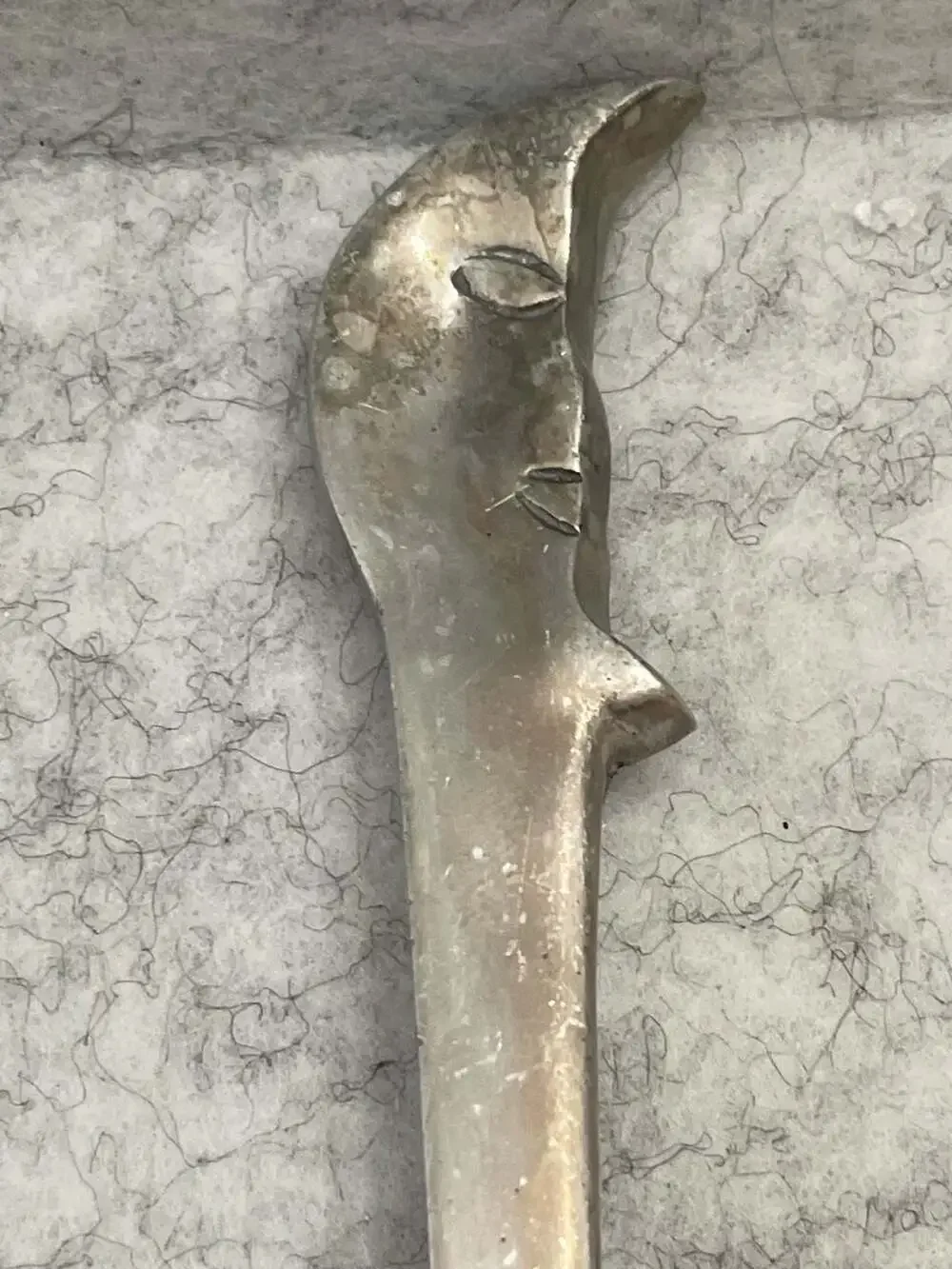 Vintage Sun and Moon Cast Aluminum Salad Serving Fork and Spoon Set folk art NU